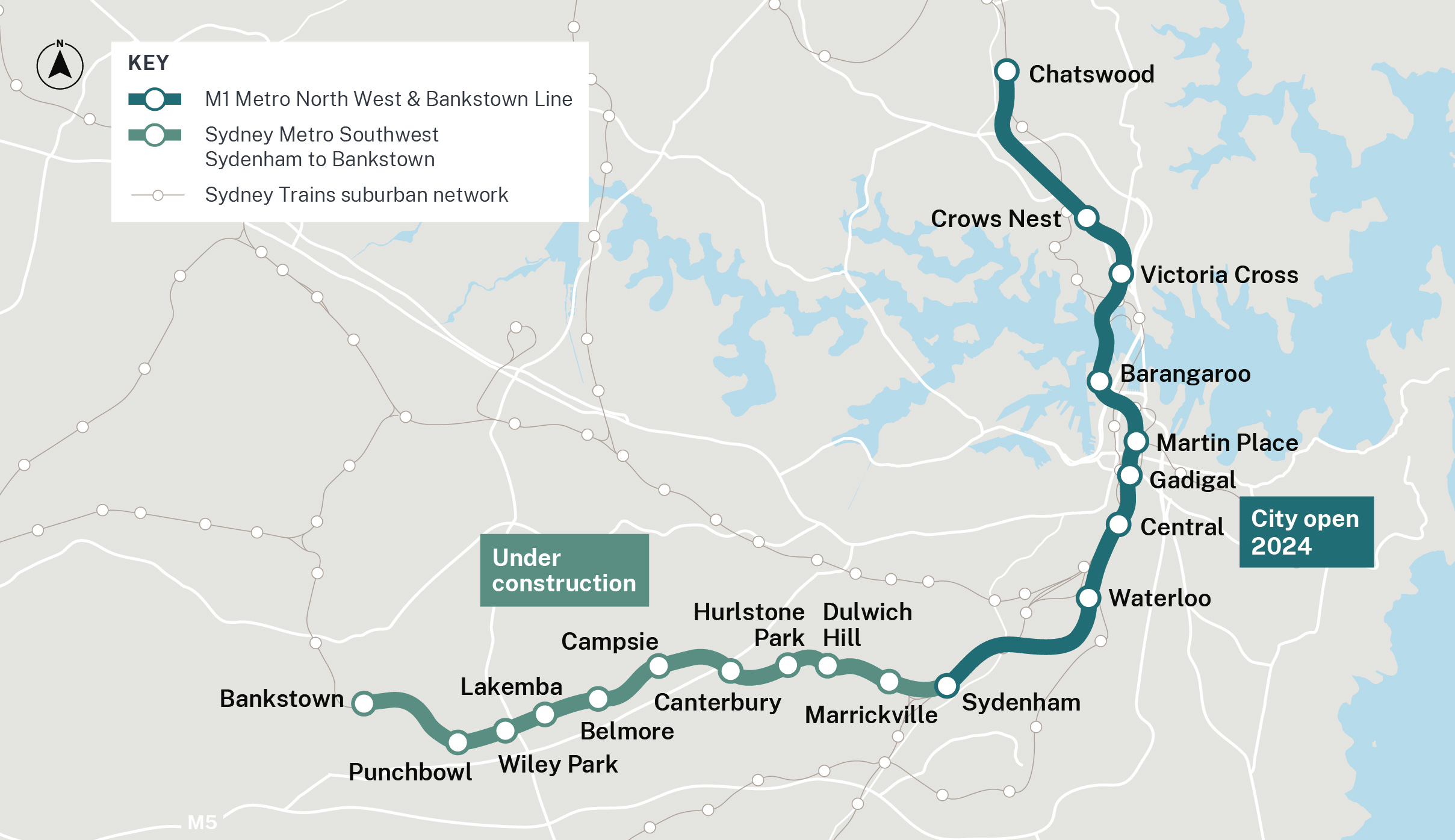 Chatswood to Bankstown alignment map - March 2025