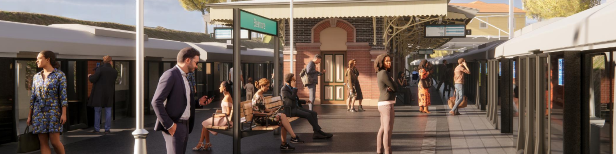 An artist's impression of the future metro station at Belmore as viewed from the platform, being delivered as part of the Sydney Metro City & Southwest project.