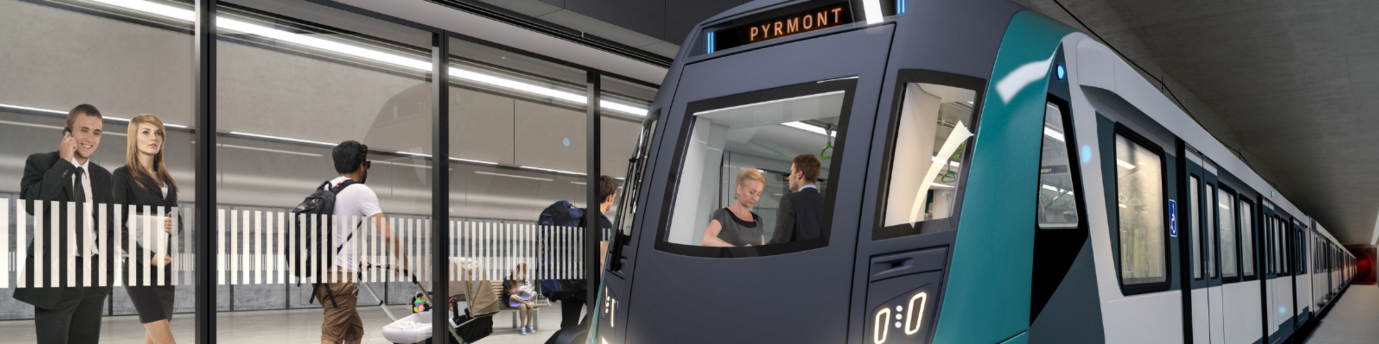 An artist's impression of the view to Sydney Metro Pyrmont Station entrance from Union Street with Sydney CBD in background. The station is a part of the Sydney Metro West project.