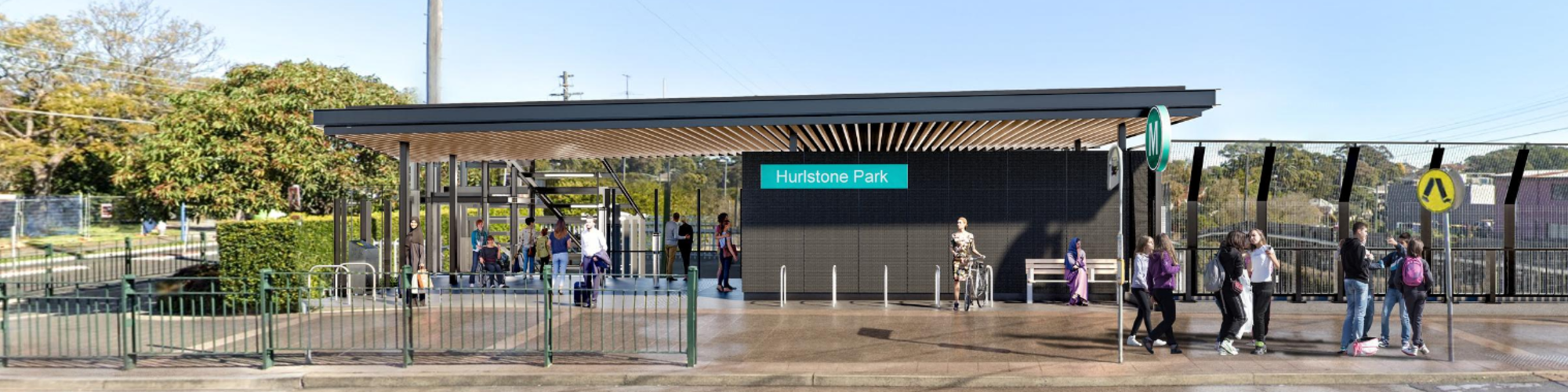 Artist's impression of Sydney Metro upgraded Hurlstone Park Station as viewed from the platform.