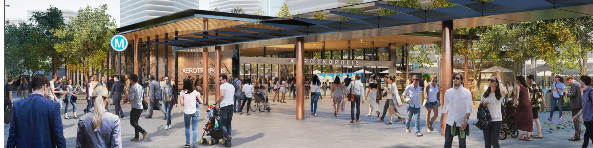 An artist’s impression of the Aerotropolis Station, being delivered as part of the Sydney Metro – Western Sydney Airport project. Aerotropolis Station as viewed from northern side of the station.