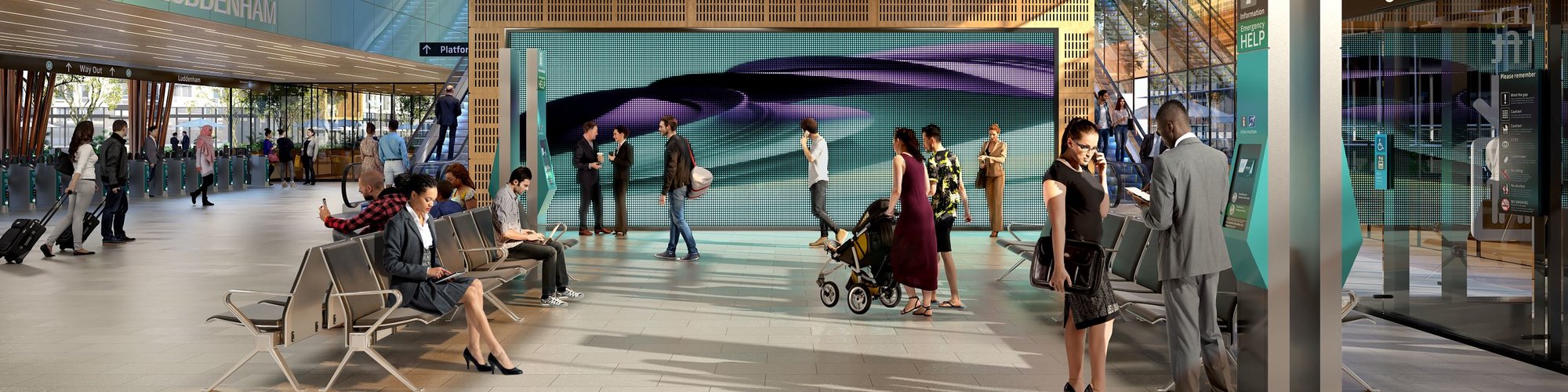 An artist's impression of the inside concourse of Sydney Metro Luddenham Station.