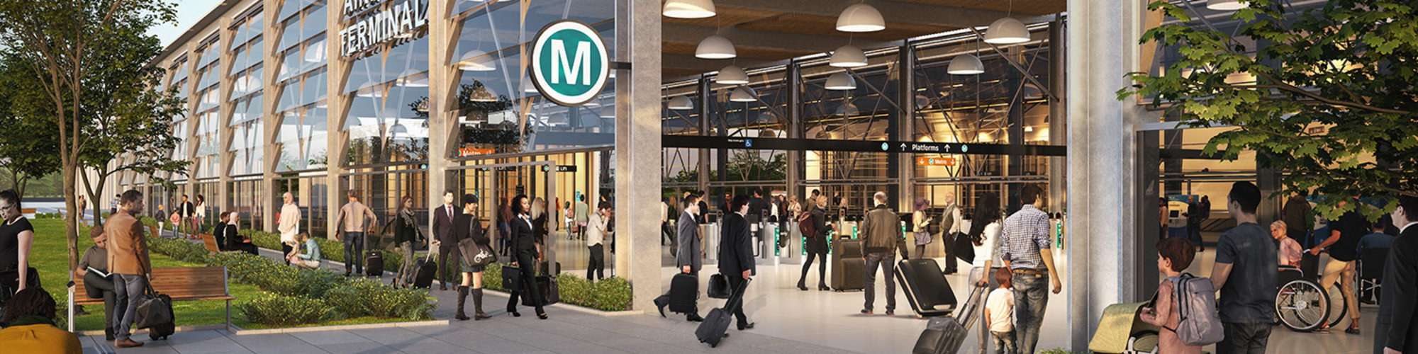 An artist’s impression of the Airport Terminal Station, being delivered as part of the Sydney Metro – Western Sydney Airport project. Airport Terminal Station as viewed from northern side of the station.