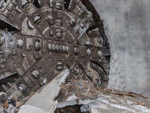 An on the ground view showing Tunnel Boring Machine (TBM) 3 Florence final break through the stone at Sydney Metro's Cherrybrook Station. 