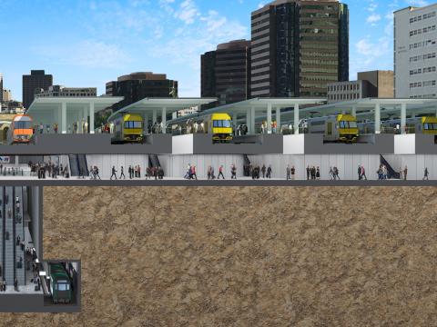 A 3D artist's impression of new Sydney Metro platforms shown below ground at Central Station.