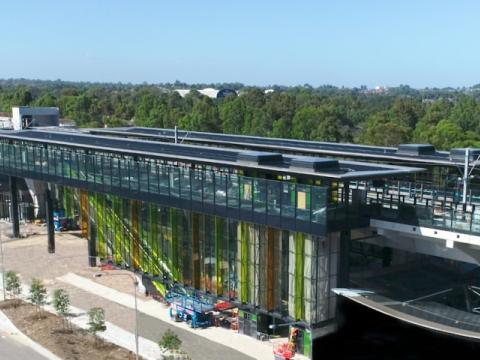 An arial view of Sydney Metro's Kellyville Station as it nears completion.