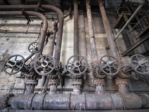 
A look inside the old boiler room at the heritage-listed White Bay Power Station.