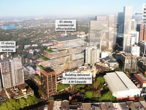 Artist impression of buildings being developed over Crows Nest Station