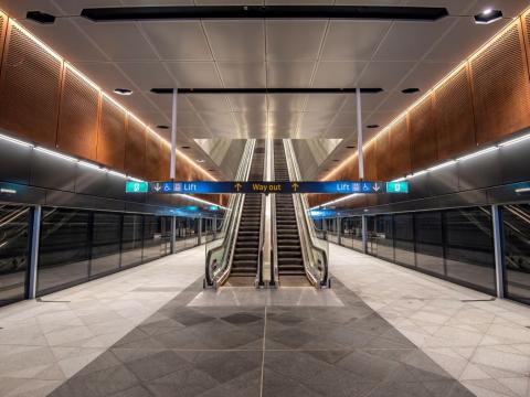Newly built escalators at Crows Nest Station 