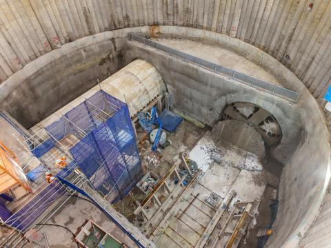 Aerial view of TBM breakthrough 