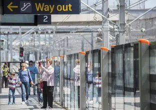 An on the ground view of community members viewing the new platform at Sydney Metro's Tallawong Station at part of the Tallawong community day.