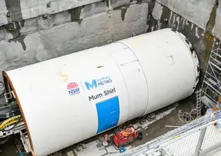 An aerial shot of TBM Mum Shirl starting her tunnelling journey at Marrickville Dive Site.