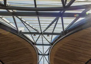 A view of the platform at the bottom of the escalators at Norwest Station.