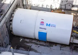 An arial view looking down at Tunnel Boring Machine Wendy launch about to begin tunnelling work for Sydney Metro. 