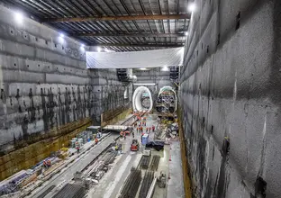 Construction site tunnels before the breakthrough at Sydney Metro's Crows Nest Station.