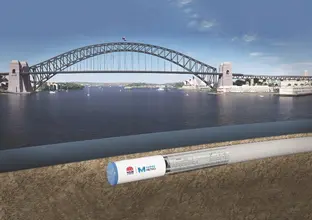 Artist's impression of a Sydney Metro TBM travelling underground beneath Sydney Harbour.