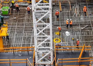 A bird's eye view of the construction site at Sydney Metro's Victoria Cross Station 