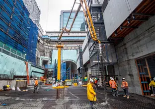 Several construction workers getting ready for the concrete pour at Victoria Cross South site.