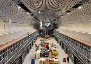 Wide shot of the underground cavern at Sydney Metro's Victoria Cross Station.