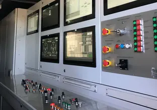 TBM cabin with different coloured buttons at the Tunnelling and Infrastructure Academy