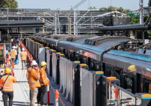 Train set (TS) 28 in testing mode on the Sydney Metro Southwest line