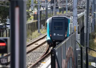 Train set (TS) 28 in testing mode on the Sydney Metro Southwest line