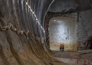 Two workers inside Hunter Street cavern