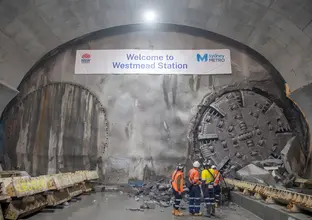 Tunnel boring machine breakthrough at Westmead Station