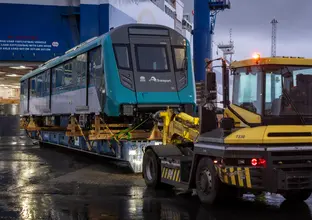 Sydney Metro - Western Sydney Airport train being taken off of a ship