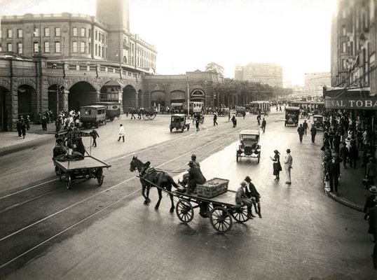 Central Station, viewed south along Pitt Street from Barlow Street, 1923 (City of Sydney Archives: 051080)