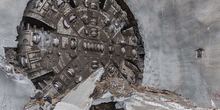 An on the ground view showing Tunnel Boring Machine (TBM) 3 Florence final break through the stone at Sydney Metro's Cherrybrook Station. 