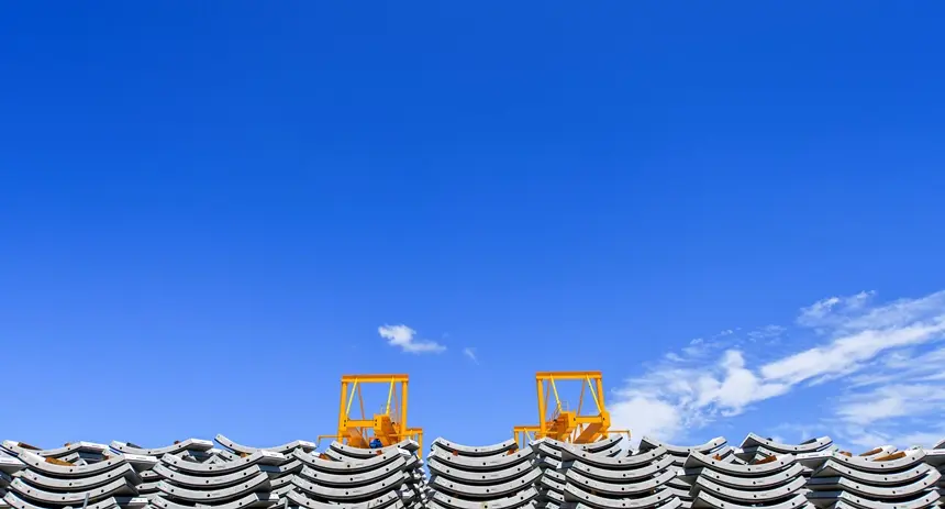 A close up shot of the precast segments piled and lined up ready for installation at Sydney Metro's Marrickville Station.