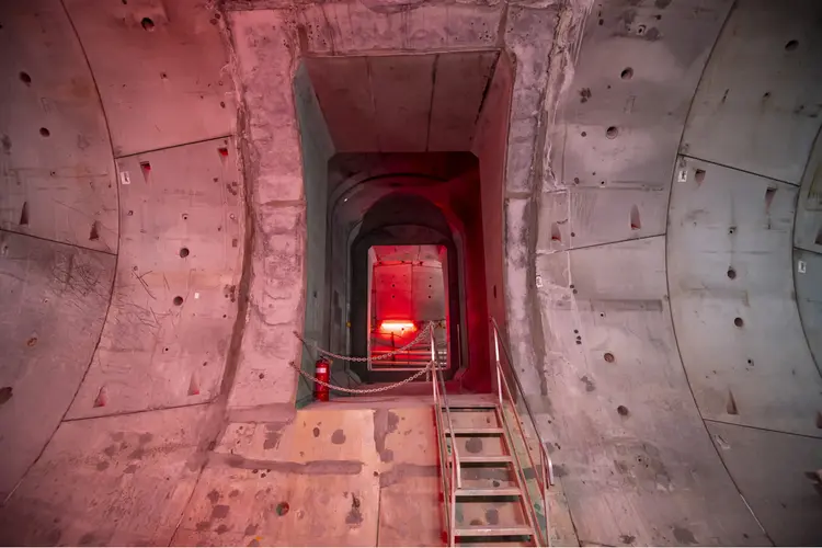 A view down the cross passage that leads between the two metro tunnels that are under construction.