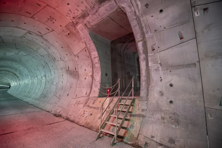 A view down the tunnel and a look at a cross passage that leads between the two metro tunnels.