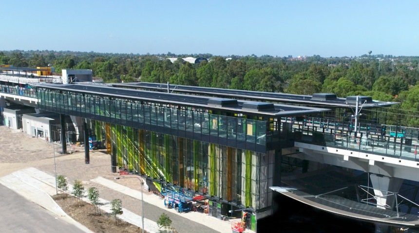 An arial view of Sydney Metro's Kellyville Station as it nears completion.