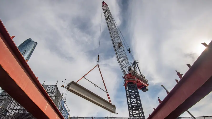 The installation of precast beams in the Barangaroo Station box