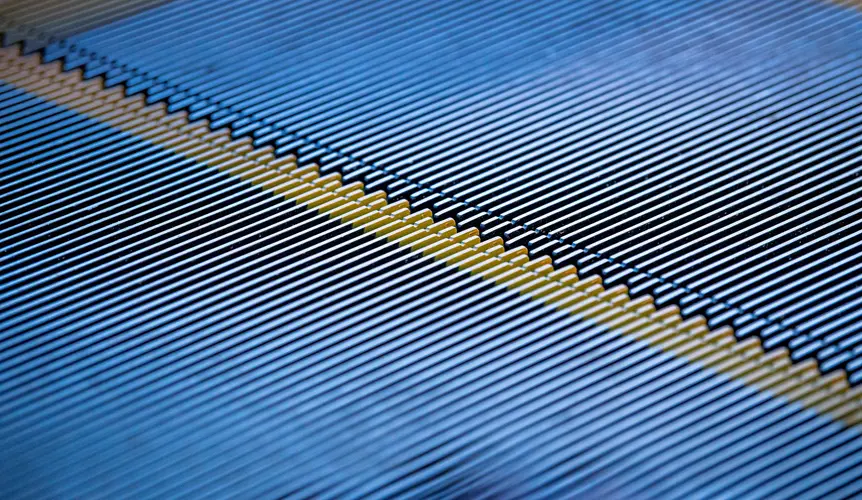 A close up view of the escalator steps installed at Sydney Metro's Waterloo Station.