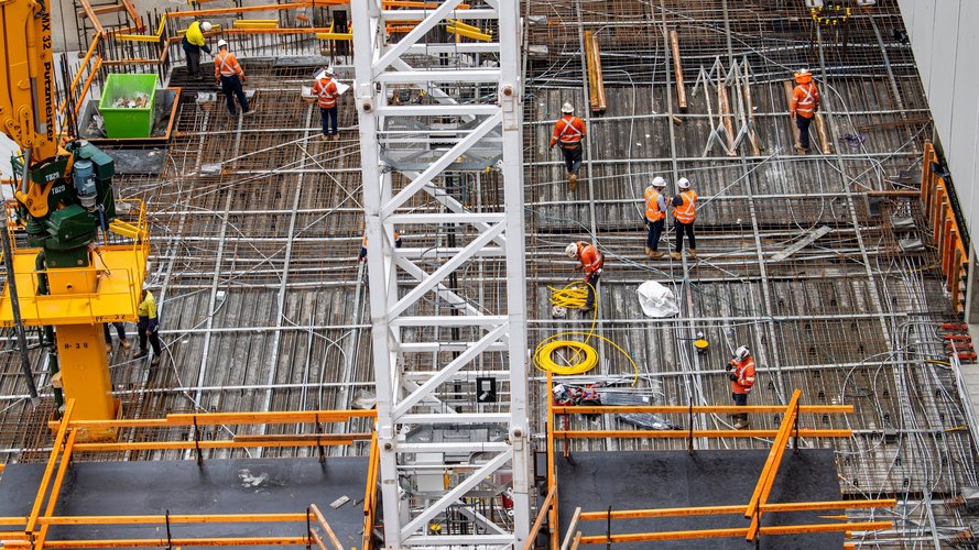 A bird's eye view of the construction site at Sydney Metro's Victoria Cross Station 
