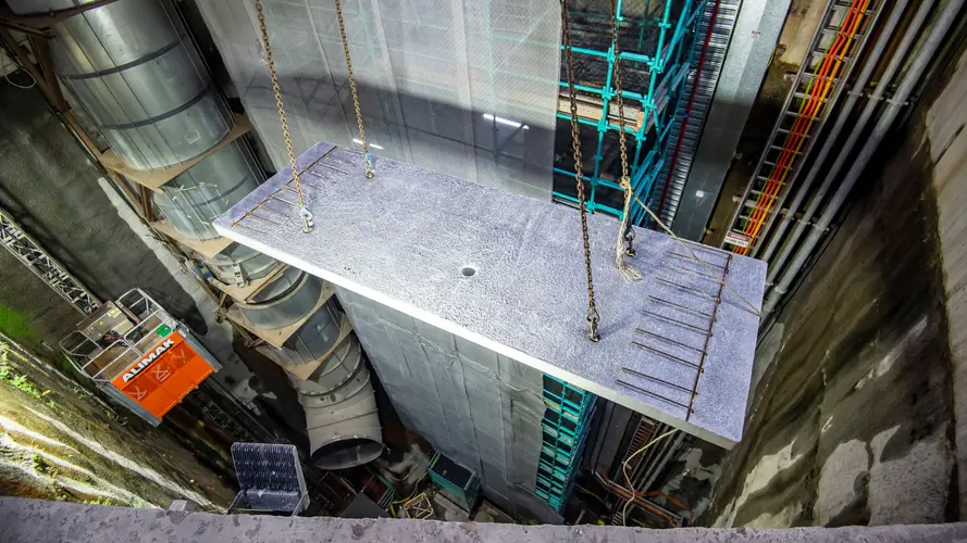 Birdseye view of platforms being installed at Barangaroo Station.