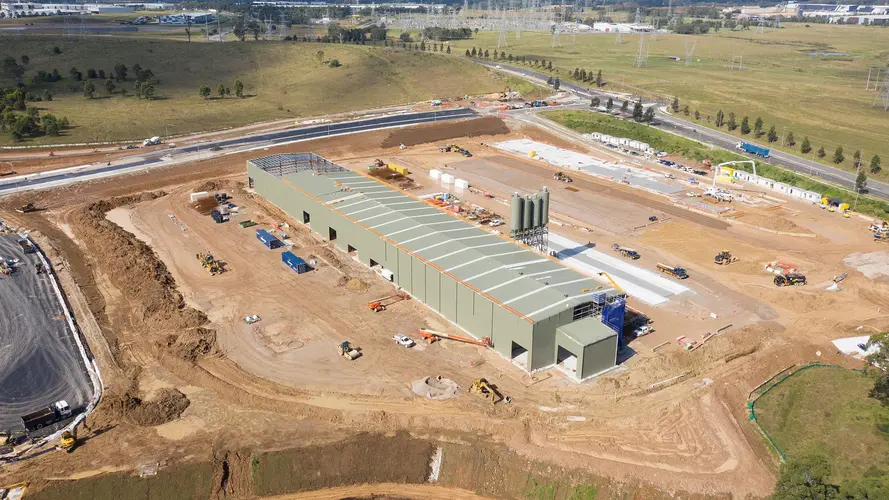 A bird's eye view of construction shed at Sydney Metro's Eastern Creek Station precast site.