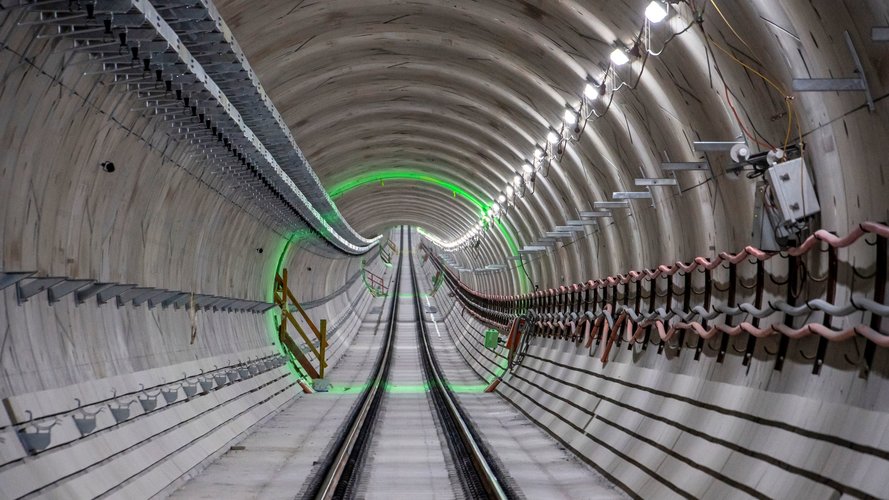 Underground tunnel with mechanical and electrical systems installed