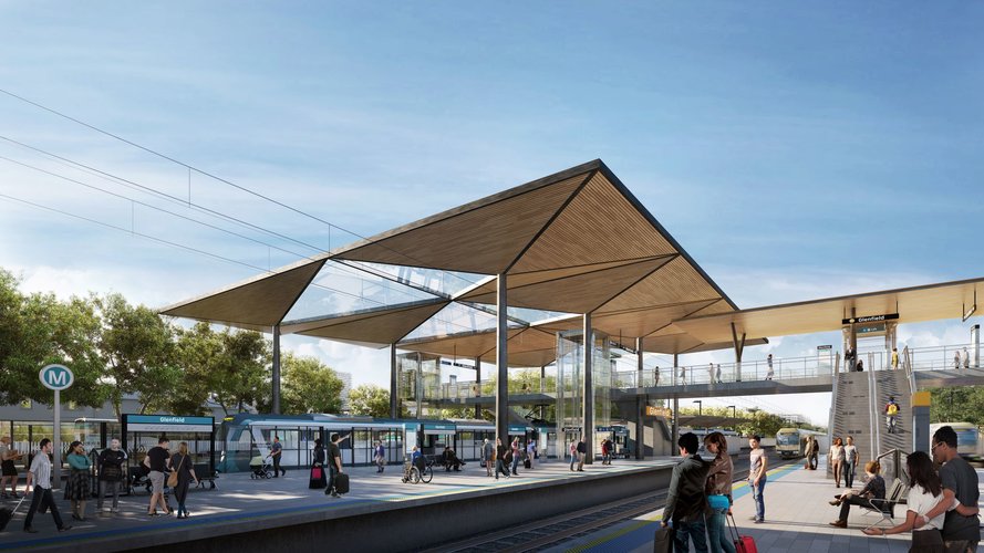 Artist's impression of Glenfield metro station as viewed from the platform