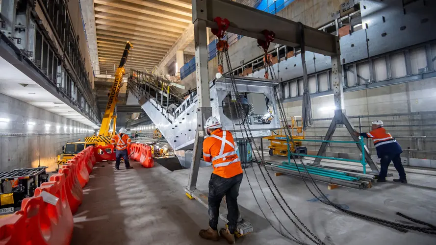 Escalators being installed at Sydney Metro's new station, Barangaroo.