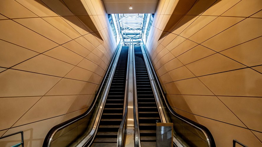 A view of the completed escalators inside Central Walk at Central Station.