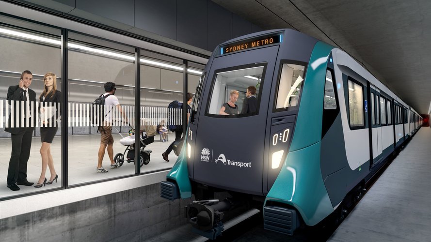 Artist's impression of a Sydney Metro train travelling in underground tunnel and arriving at Pyrmont Station