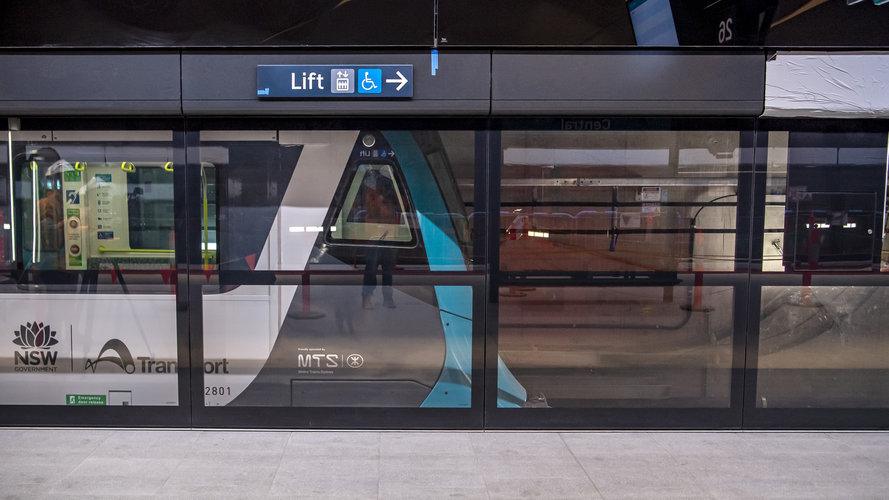 Platform screen doors of a metro rail station