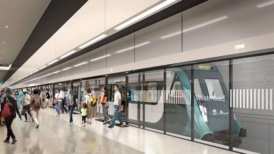 people are getting on and off a metro train through screen doors in the platform