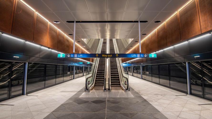 Newly built escalators at Crows Nest Station 