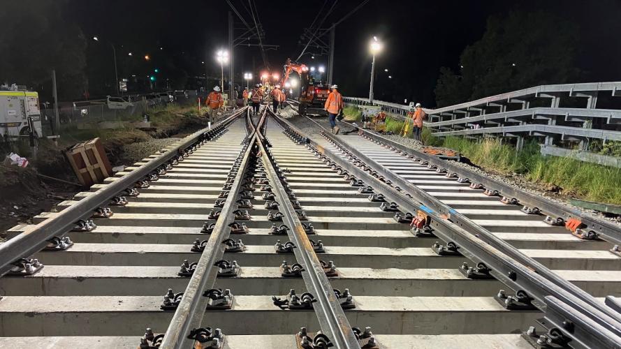 Workers are working on the T3 Bankstown line