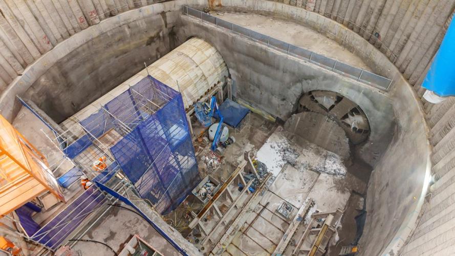 Aerial view of TBM breakthrough 